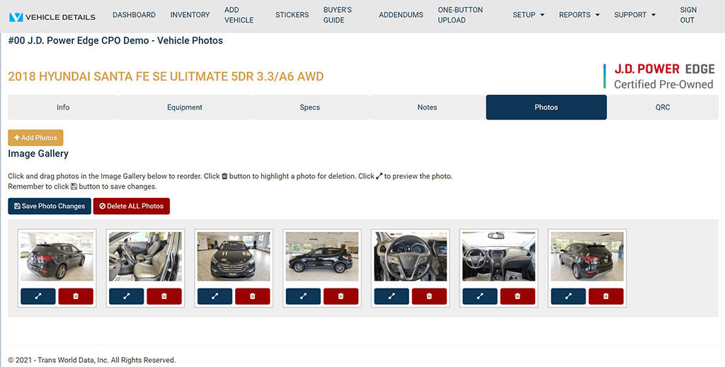 Vehicle Details Manage Photos