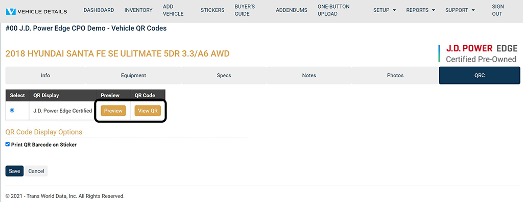 Vehicle Details QR Preview