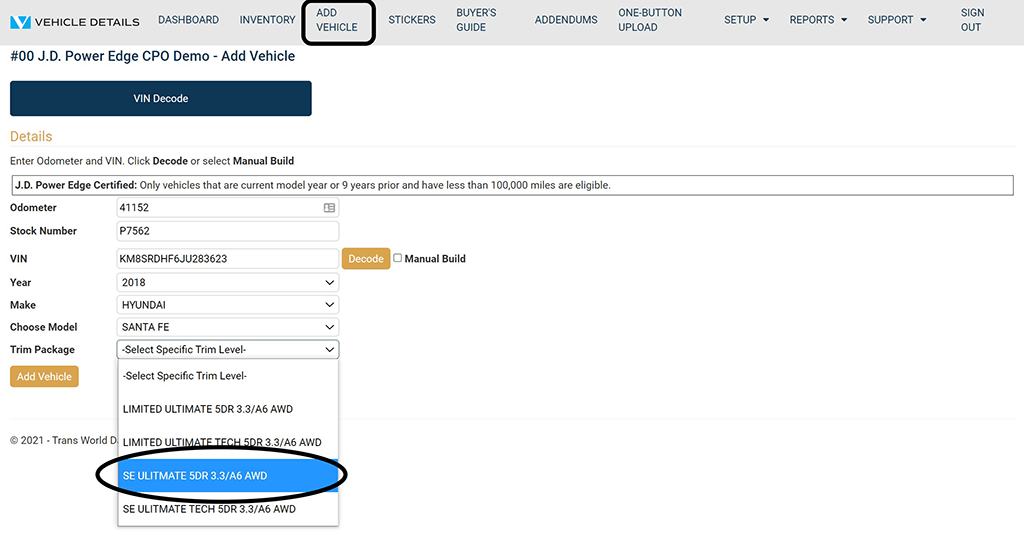 Vehicle Details VIN Decode