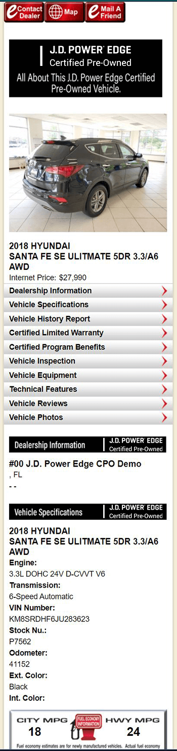 Vehicle Details Listing